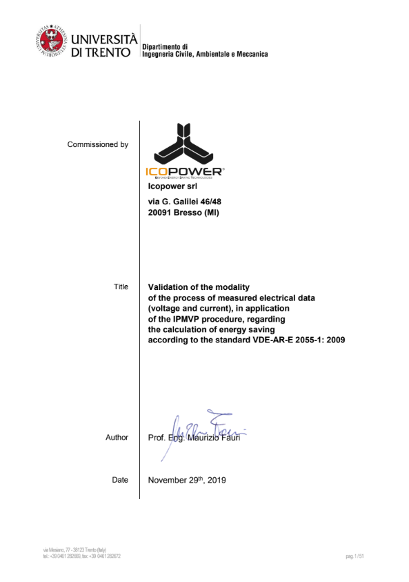 University of Trento - IPMVP Validation Certificate